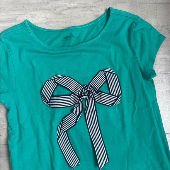 GAP Teal T-Shirt with Striped Bow - Picture 3 of 4
